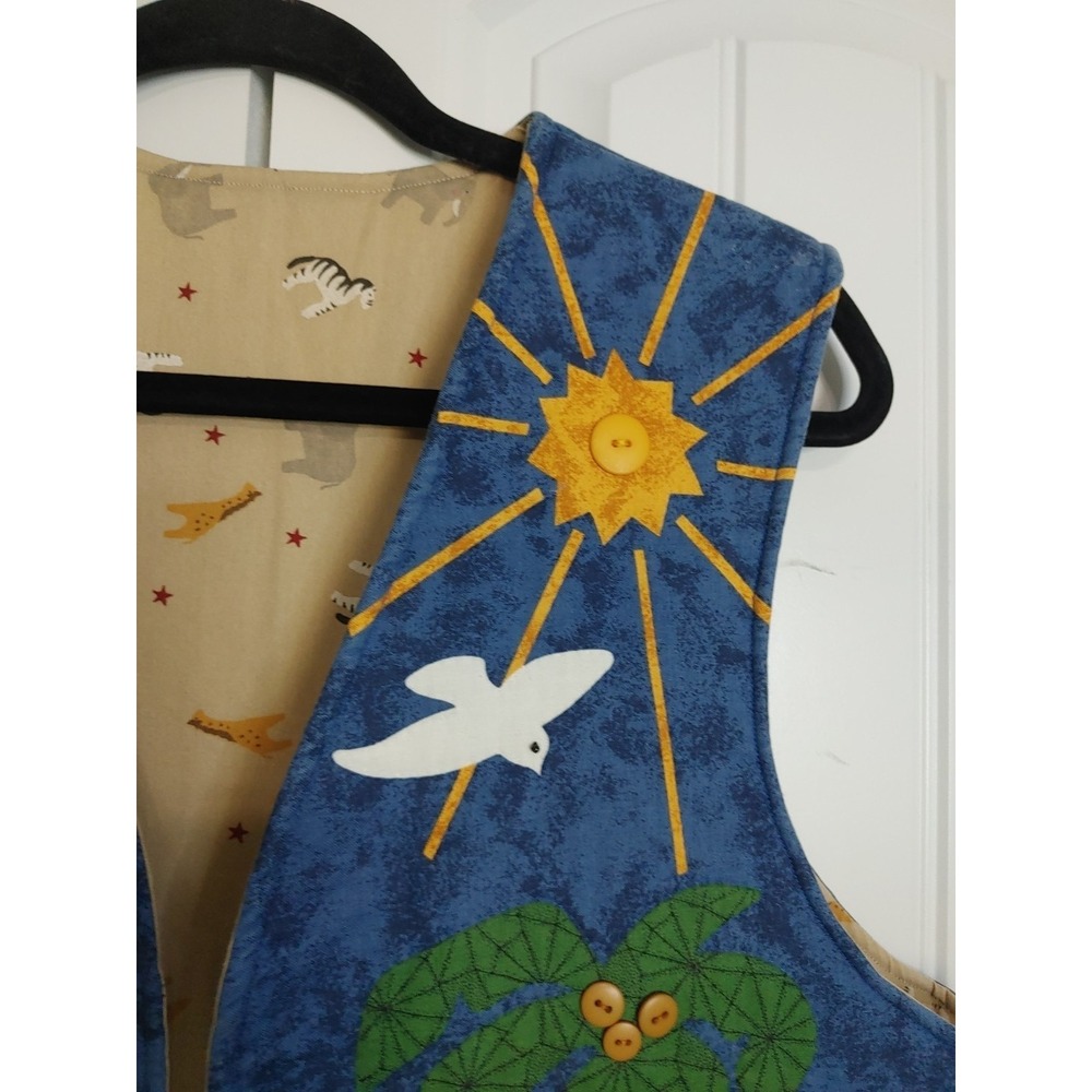 90s Handmade Appliqué Noah's Ark Detailed Quilted Vest M/L Teacher Whimsical - Picture 5 of 12